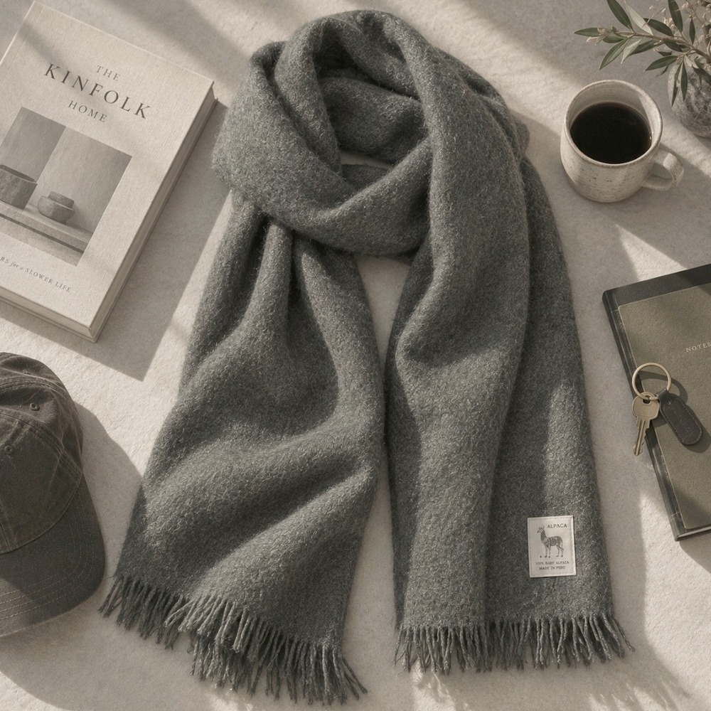 Hilltop 100% Pure Wool Scarf Made in Scotland Gray Fringe Winter Academia Luxury